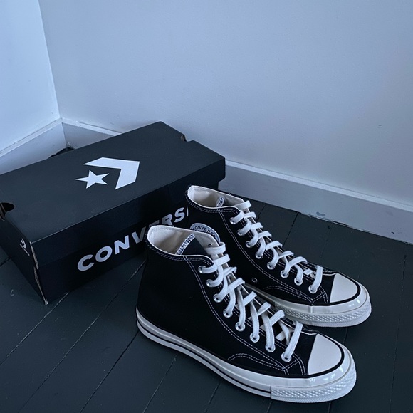 Converse Shoes - Brand new in the box converse black high top sneakers. Women’s size 9